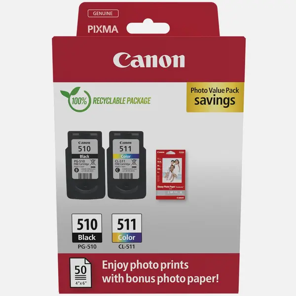 Image of Canon PG-510/CL-511 Ink Cartridge + Photo Paper Value Pack