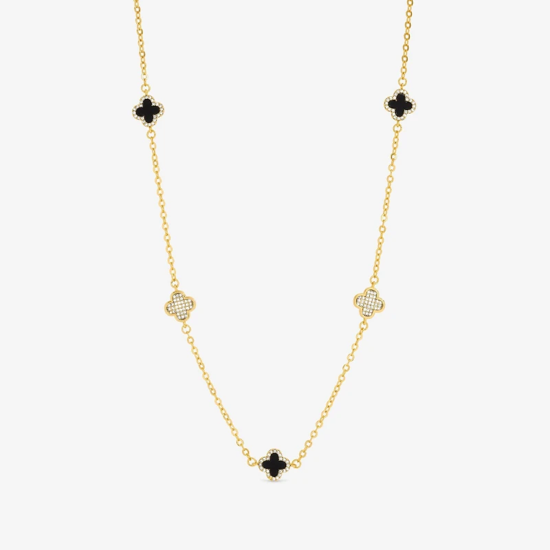 Image of Jon Richard Gold Plated Pave and Jet Clover Necklace Pendant Necklaces One Size Gold 41814110000
