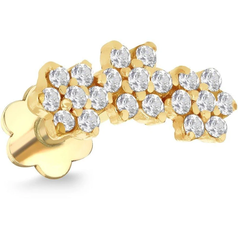 Image of Be You 9ct Gold CZ Triple Flower Labret Stud Yellow Gold female One Size