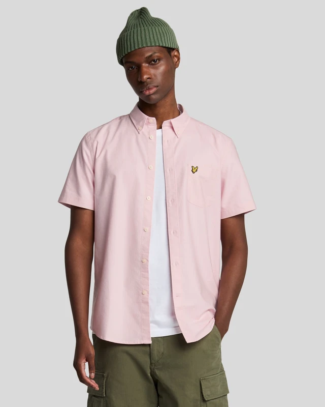Image of Lyle & Scott Mens Short Sleeve Oxford Shirt in Pink