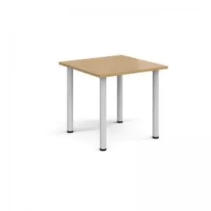 Image of Rectangular white radial leg meeting table 800mm x 800mm - oak