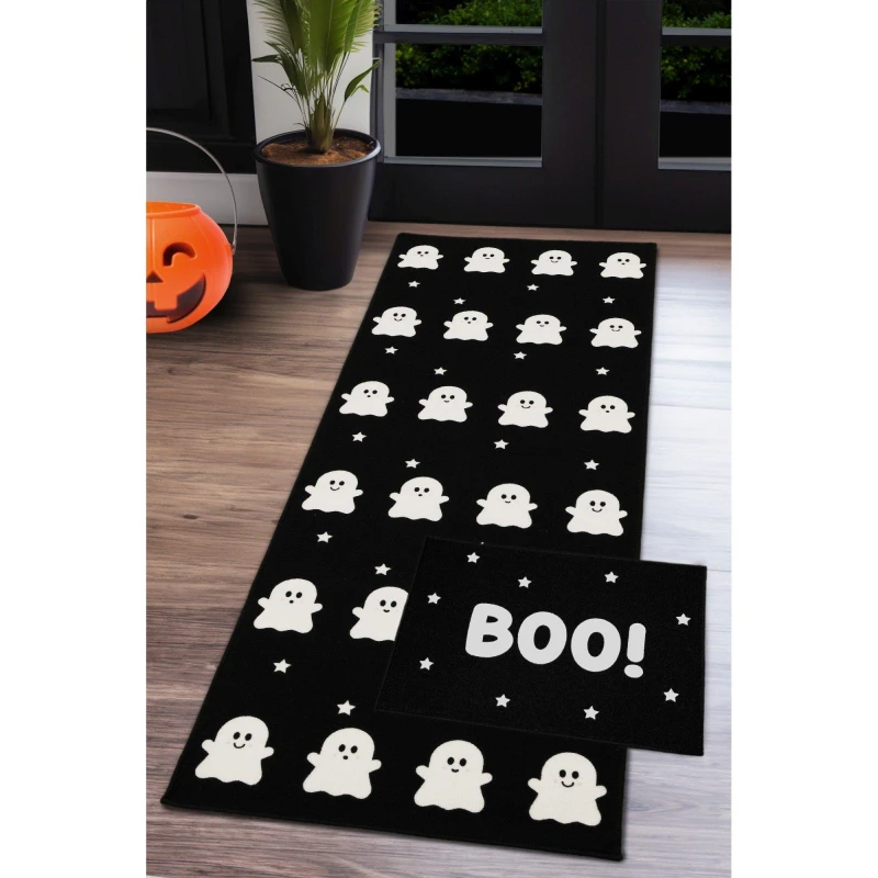 Image of Homemaker Halloween Ghost Doormat & Runner Set White 57X150 WB74201