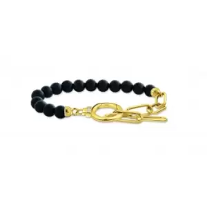 Image of Sterling Silver Gold Plated Onyx Beads Zirconia Bracelet A2134-177-11-L19V
