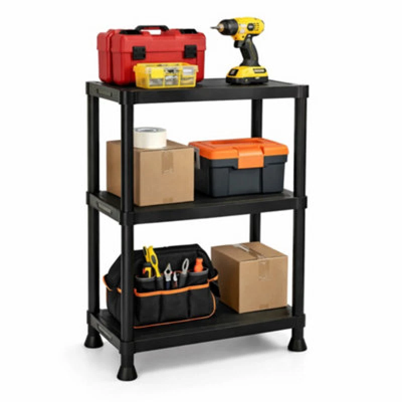Image of Oypla 3 Tier Black Plastic Heavy Duty Shelving Racking Storage Unit