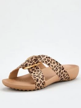 Image of Crocs Serena Crosband Flat Thick Sole Printed Sandal - Leopard
