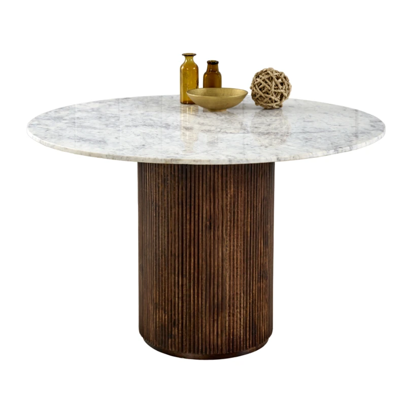 Image of Indian Hub Opal Mango Wood Dining Table Round With Marble Top