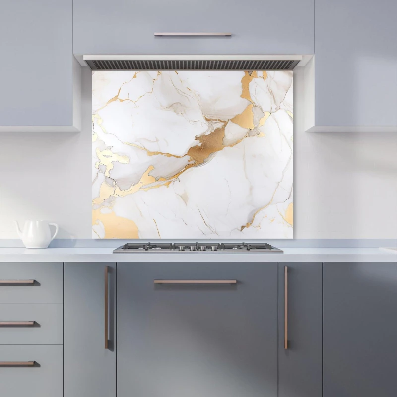 Image of Warren Reed - Designer White Marble With Gold Kitchen Splashback Size: 600mm x 750mm White Unisex 600mm x 750mm