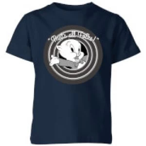 Image of Looney Tunes That's All Folks Porky Pig Kids T-Shirt - Navy - 7-8 Years - Navy