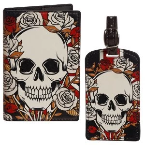 Image of UK Skulls & Roses Passport Holder and Luggage Tag Set