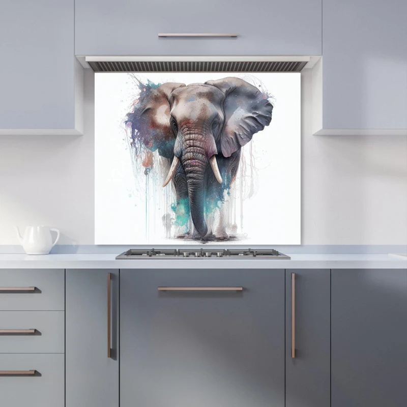 Image of Warren Reed - Designer Elephant Splashart Kitchen Splashback in Yellow Size: 600mm x 650mm Yellow Unisex 600mm x 650mm