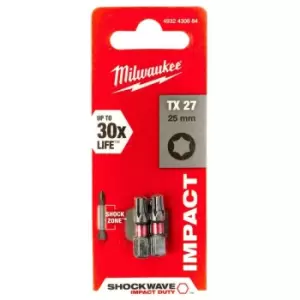 Image of Milwaukee SHOCKWAVE TX27 25mm Impact Screwdriver Bits - Pack of 2 - N/A