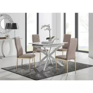 Image of Lira 100 Extending Dining Table and 4 Cappuccino Gold Leg Milan Chairs - Cappuccino
