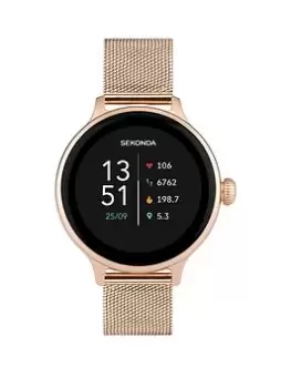 Image of Sekonda Womens Connect Rose Gold Stainless Steel Mesh Bracelet Smartwatch, Rose Gold, Women
