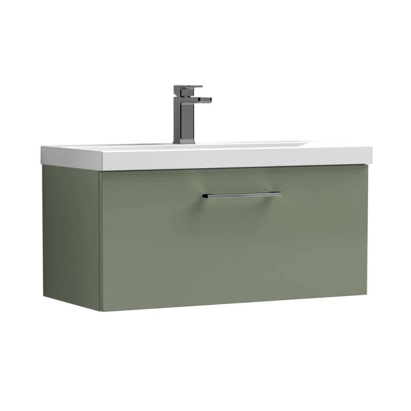 Image of Balterley 800mm Wall Hung 1 Drawer Vanity Basin Unit, Satin Green, Pewter Handle in Green Green Unisex