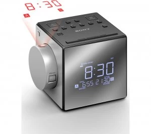 Image of SONY ICF-C1PJ Portable Analogue Clock Radio - Silver</b>