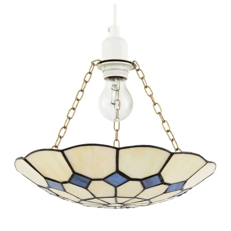 Image of Happy Homewares Classic Amber Stained Glass Tiffany Pendant Shade with Purple Diamonds in Cream Cream Unisex