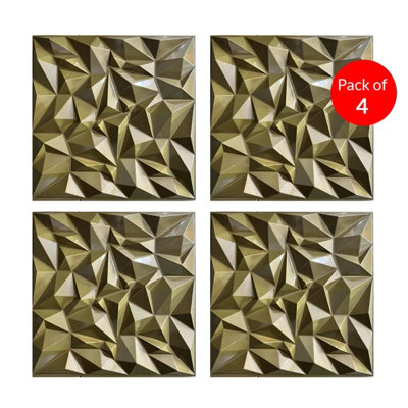 Image of Ener-J 3D Pvc Wall Panel Faceted Diamond Design Brushed Gold Size 500X500X1mm (Pack Of 4)