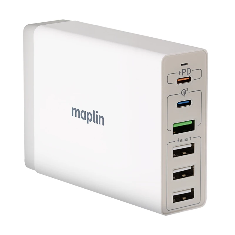Image of Maplin 6 Port USB Charging Station 65W 2x USB-C PD QC3.0 4x USB-A 1.5m