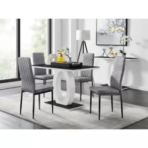 Image of Furniturebox UK - Furniturebox Giovani 4 Black Dining Table & 4 Grey Milan Velvet Dining Chairs With Black Legs Diamond Stitch Modern Contemporary