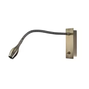 Image of Winslow LED Oval Head Wall Reading Lamp with Flexible Arm, Switch On Base, Antique Brass