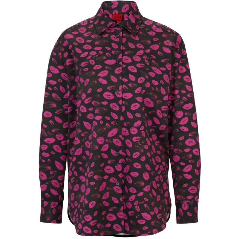 Image of Hugo The Boyfriend Relaxed-Fit Blouse Black Purple female 8