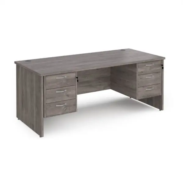 Image of Maestro 25 Maestro 25 straight desk 1800mm x 800mm with two x 3 drawer pedestals - grey oak top with panel end leg MP18P33GO