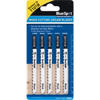 Image of Bluespot - 19003 5 Piece HCS Clean Cut Jigsaw Blades For Wood (10 TPI)