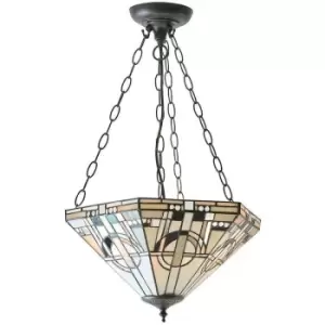 Image of Tiffany Glass Hanging Ceiling Pendant Light Dark Bronze 3 Lamp Shade i00137