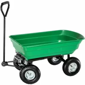 Image of Garden trolley with pneumatic tyres and tiltable bed (300kg load capacity) - garden cart, beach trolley, trolley cart - green