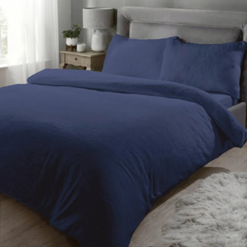 Image of Rapport Teddy Fleece Soft Single Duvet Cover Bedding Set Navy Blue