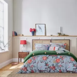 Image of Joules Chinoise Floral Cotton Duvet Cover Set Blue - Blue