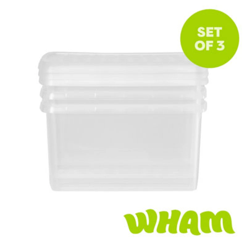 Image of Wham Clip 3X 14L Rectangular Plastic Storage Boxes With Clip Lock Lids. Ideal For Home, Office, Toys & More - Clear/clear