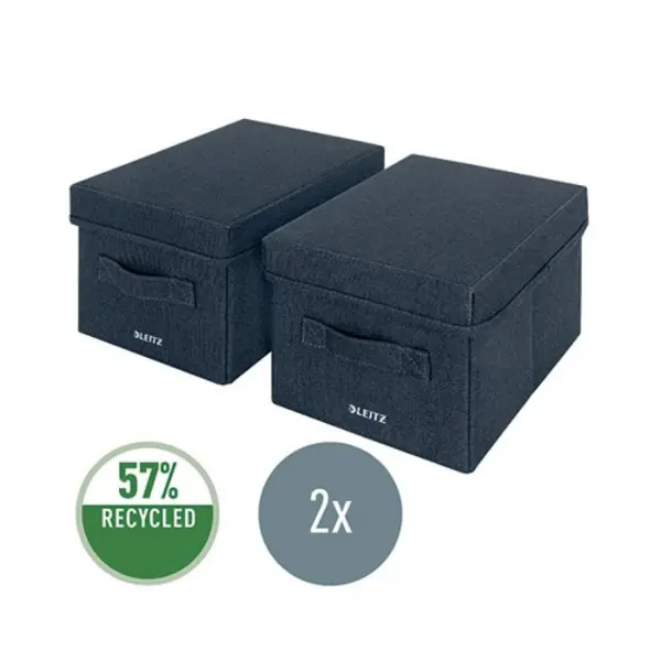 Image of Leitz Leitz Fabric Storage Box with Lid Twinpack Small Grey 61460089 61460089