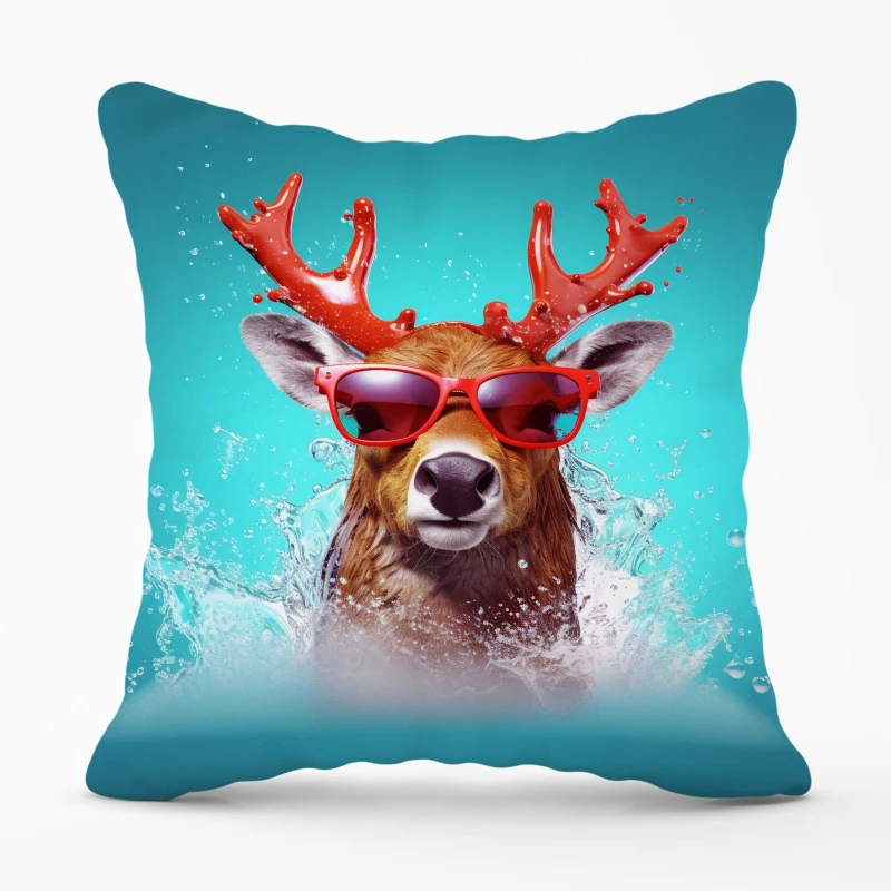 Image of Warren Reed - Designer Rudolph With Reed Antlers Cushions Size: 60cm x 60cm Multicolor Unisex 60cm x 60 cm