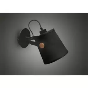 Image of Nordica wall light with Black lampshade 1 E27 bulb, matt Black / beech with Black lampshade