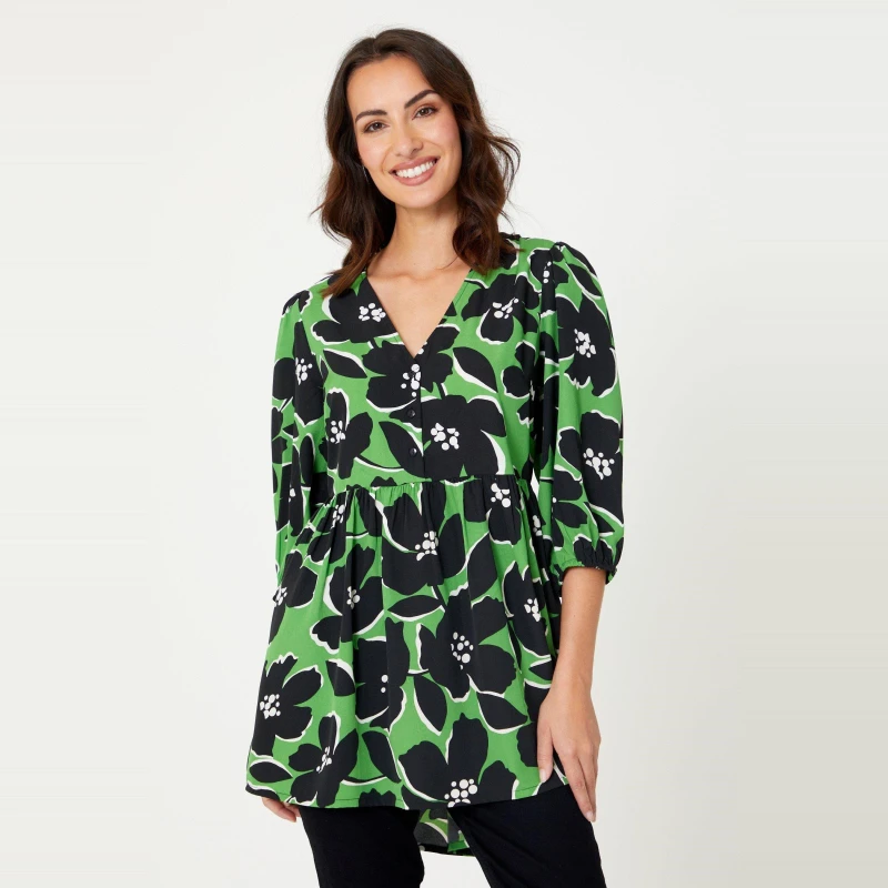Image of Be You V Neck Floral Tunic - Green Green 10
