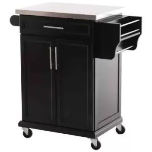 Image of Homcom Kitchen Cart Storage Trolley With Drawer Towel Rail - Steel Black