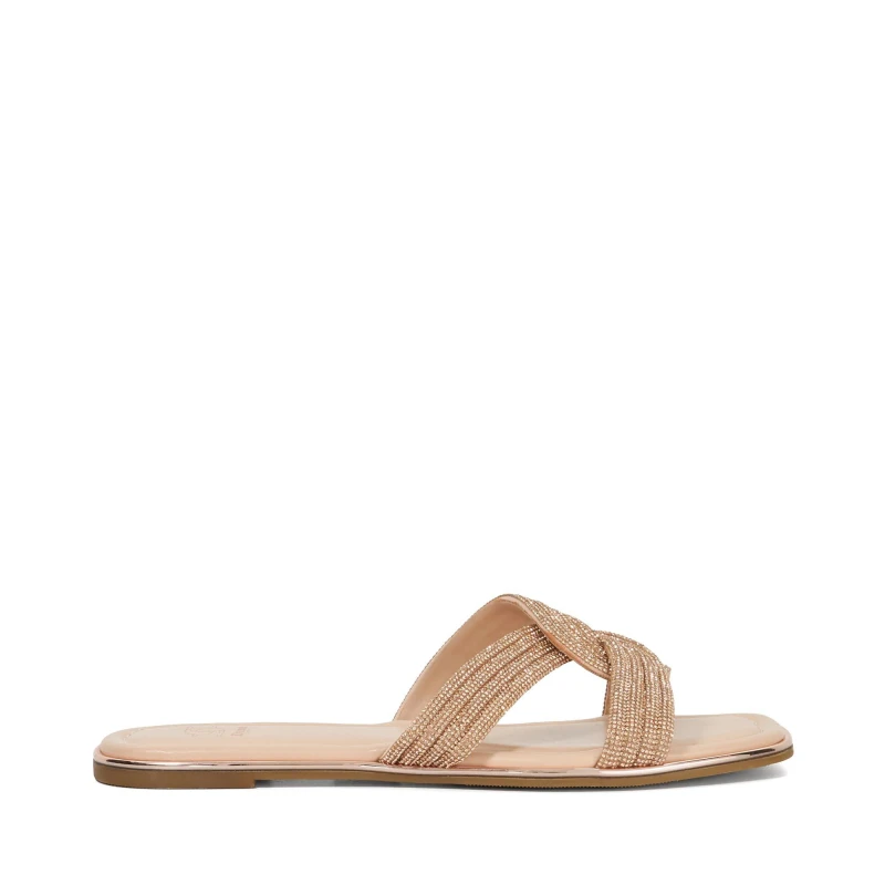 Image of Dune London Womens Lavenham Flat Sandals Rose Gold female 4 (37)