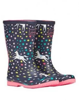 Image of Joules Girls Unicorn Roll Up Wellies - Navy