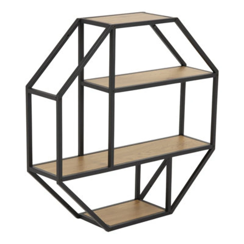Image of Furniture To Go Seaford Octagonal Metal Wall Shelf In Black & Oak