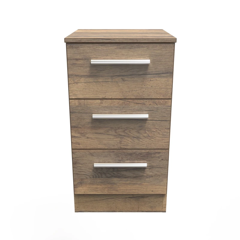 Image of Trent 3 Drawer Bedside Cabinet In Vintage Oak (Ready Assembled)