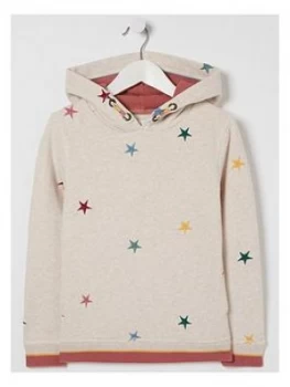 Image of Fatface Girls Star Embroidered Hooded Top - Oatmeal