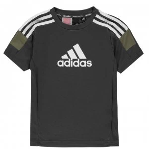 Image of adidas Tricolour T Shirt Junior Boys - Charcoal
