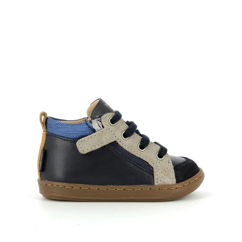 Image of SHOO POM Kids Bouba Bi Zip Leather Trainers Navy Blue Baby 25 (7.5 to 8)