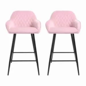 Image of Neo Embellished Crushed Velvet Set Of 2 Bar Stools - Pink