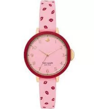 Image of Kate Spade New York Womens Park Row Three-Hand Lips Silicone Watch - Pink