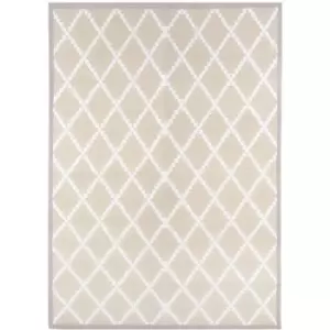 Image of Criss Cross Lightweight Waterproof Indoor/Outdoor Rug 170x120cm - Beige, White / Criss Cross - Charles Bentley
