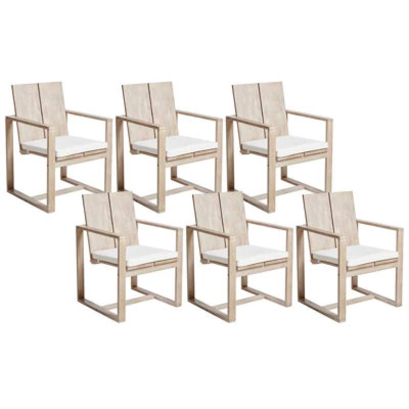 Image of Beliani Set Of 6 Garden Chairs With Cushions Azzanello Acacia Wood Off-White