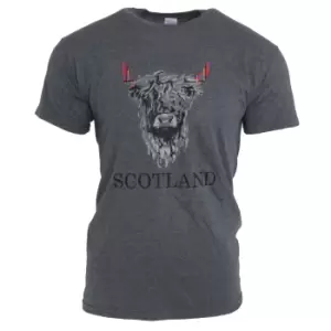 Image of Unisex Short Sleeve Scotland Cow Print T-Shirt (S) (Dark Heather)