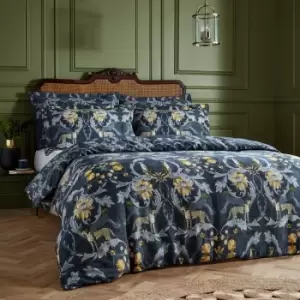 Image of Nouvilla Cheetah Floral 100% Cotton Duvet Cover Set Blue / Super King